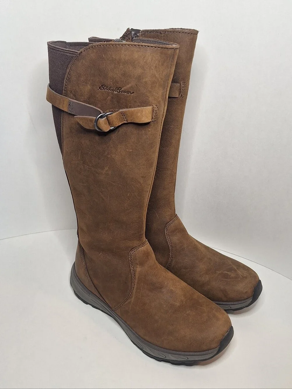 Eddie Bauer Freeheat Boots Women 6 Brown Leather Suede Mid Calf Zip Winter Boots